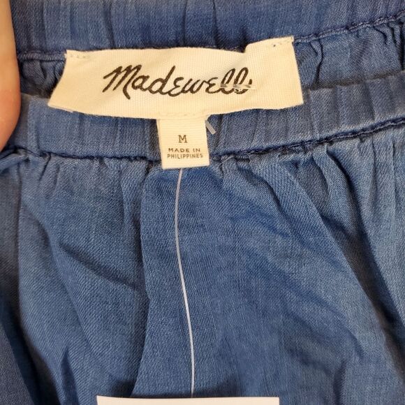 Madewell Chambray Blue Off the Shoulder Lightweight Flowy Blouse Minimalist Top - Picture 3 of 4